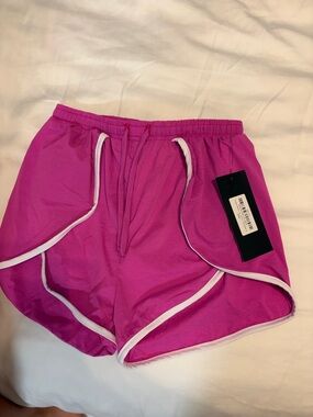 Girls' Bright Pink Athletic Shorts with White Trim